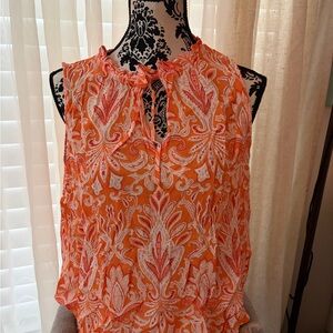 LOFT Orange and White Paisley Blouse
